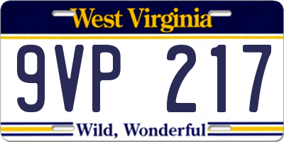 WV license plate 9VP217