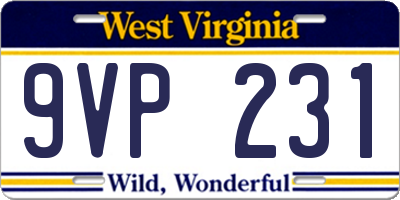 WV license plate 9VP231