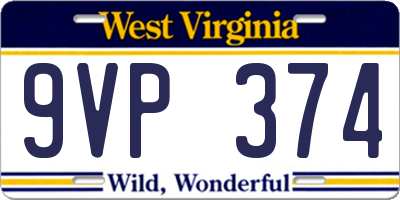 WV license plate 9VP374