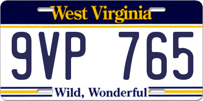 WV license plate 9VP765