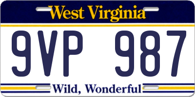 WV license plate 9VP987