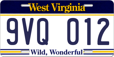 WV license plate 9VQ012