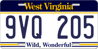 WV license plate 9VQ205