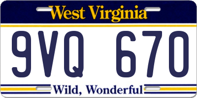 WV license plate 9VQ670