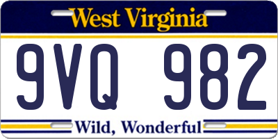 WV license plate 9VQ982