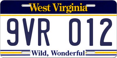 WV license plate 9VR012