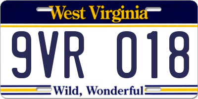 WV license plate 9VR018