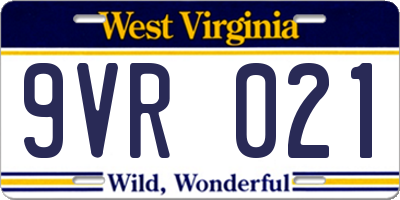 WV license plate 9VR021