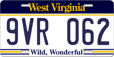 WV license plate 9VR062