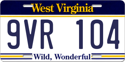 WV license plate 9VR104