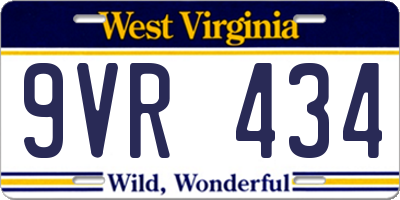 WV license plate 9VR434