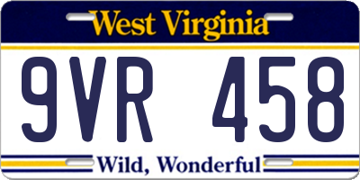 WV license plate 9VR458