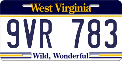 WV license plate 9VR783