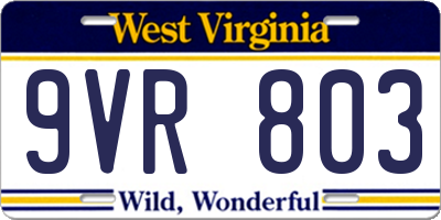 WV license plate 9VR803