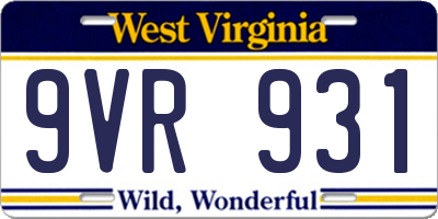 WV license plate 9VR931