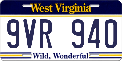 WV license plate 9VR940