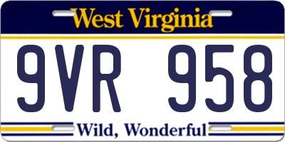 WV license plate 9VR958