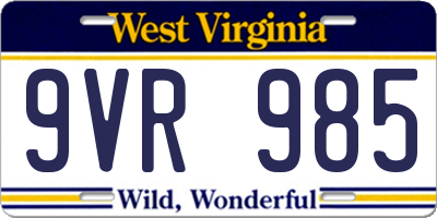 WV license plate 9VR985