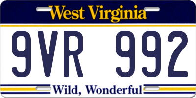WV license plate 9VR992