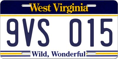 WV license plate 9VS015