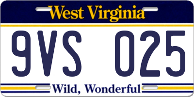 WV license plate 9VS025