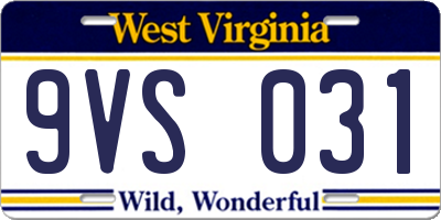 WV license plate 9VS031
