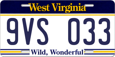 WV license plate 9VS033