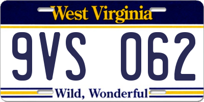 WV license plate 9VS062