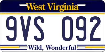 WV license plate 9VS092