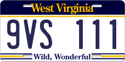 WV license plate 9VS111