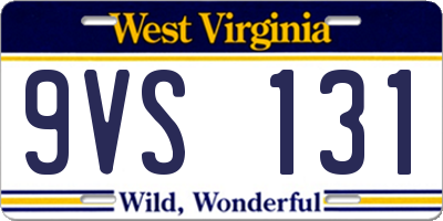 WV license plate 9VS131