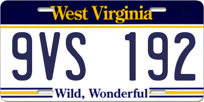 WV license plate 9VS192