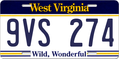 WV license plate 9VS274