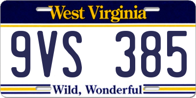 WV license plate 9VS385