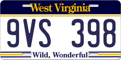 WV license plate 9VS398