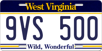 WV license plate 9VS500