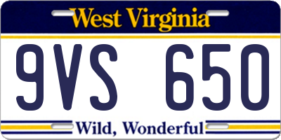 WV license plate 9VS650