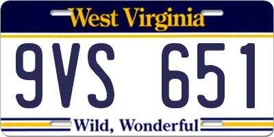 WV license plate 9VS651