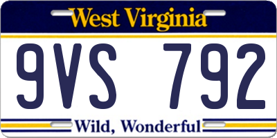 WV license plate 9VS792