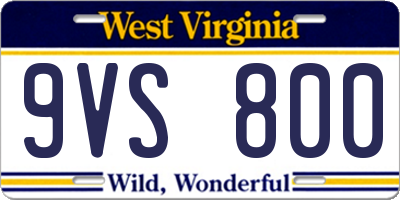 WV license plate 9VS800