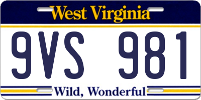 WV license plate 9VS981