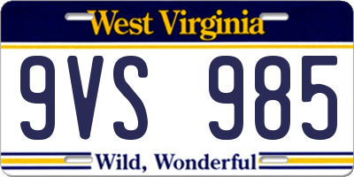 WV license plate 9VS985