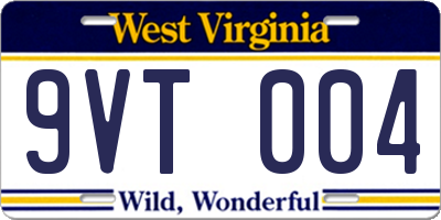 WV license plate 9VT004