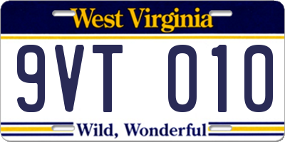 WV license plate 9VT010