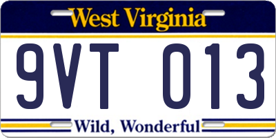 WV license plate 9VT013