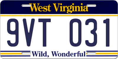 WV license plate 9VT031