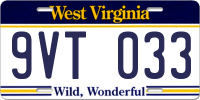 WV license plate 9VT033