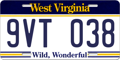 WV license plate 9VT038