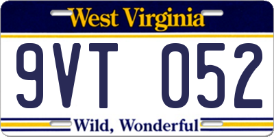 WV license plate 9VT052