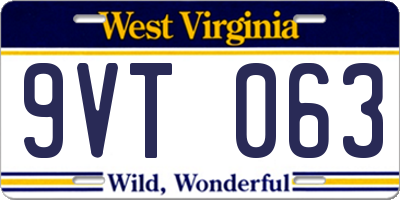 WV license plate 9VT063
